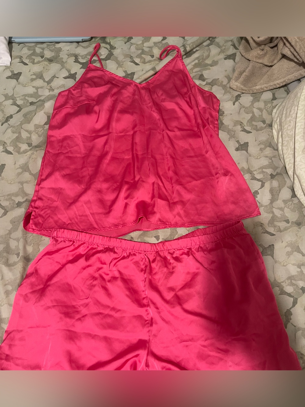 Bright Hot Pink Two-Piece Satin Set